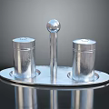Silver Metal Salt And Pepper Shakers With Tray Holder For Dining Table