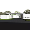 Modern White Entrance Gate With Circular Roof Green Lawn And Gray Tile Pavement