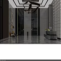 Stylish Modern Lobby Front Desk Reception With Marble Counter Chandelier Glass Doors And Sofa