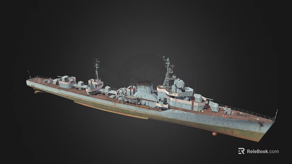 Detailed Classic Warship Featuring Multiple Turrets Superstructure And Deck Design 3d model