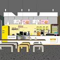 Bright Modern Bubble Tea Shop Interior With Yellow Counter Wooden Tables And Stools