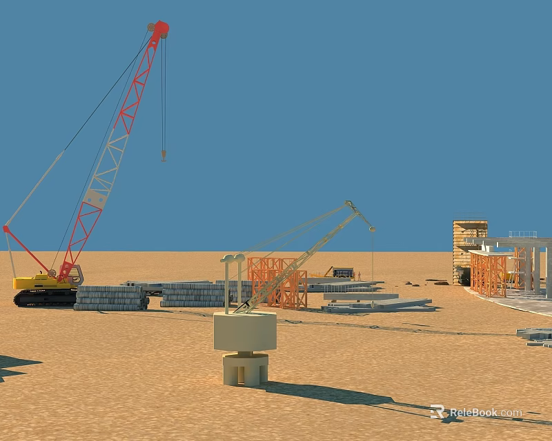 Landscape Sculpture Construction Site With Crane Sandy Ground Materials And Blue Sky 3d model 