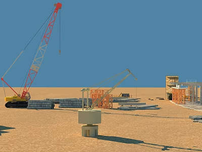 Landscape Sculpture Construction Site With Crane Sandy Ground Materials And Blue Sky 3d model