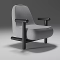 Gray Fabric Upholstered Single Sofa With Black Armrests And Wooden Legs