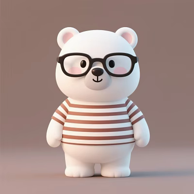 Cute White Plush Bear Toy Wearing Black Glasses in Brown White Striped Shirt 3d model Cute White Plush Bear Toy Wearing Black Glasses in Brown White Striped Shirt 3d model