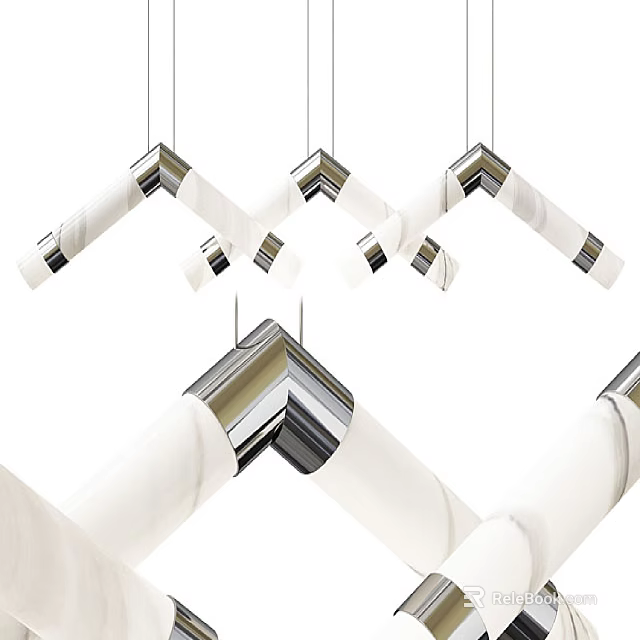 Modern Geometric White And Metal Linear Chandelier For Interior Ceiling Lighting Design 3d model