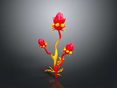 Artistic 3D Flower Model With Red Petals Yellow Stamens And Vibrant Stem 3d model