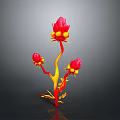 Artistic 3D Flower Model With Red Petals Yellow Stamens And Vibrant Stem