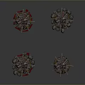 Different Designed Round Dining Tables With Red Chairs And Various Tabletop Patterns