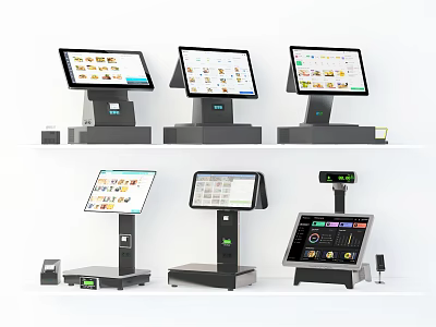 Various Styles Of Touch Screen Computerized POS Terminals With Modern Designs 3d model
