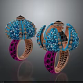Fashion Rings with Blue Spiked Decorations and Pink Hollow Rose Gold Bands