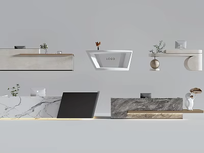 Elegant Hotel Lobby Interior Design With Modern Marble Reception Desk And Green Plants 3d model