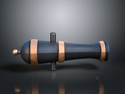 Ancient Black Copper Weapon With Metal Barrel Brass Bands On Metal Stand Vintage Design 3d model