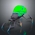 3D Sci Fi Creature With Green Carapace Blue Glowing Lines And Long Spiked Legs