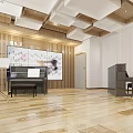 Book Art Design of Music Classroom With Pianos Score Stand and Note Painting