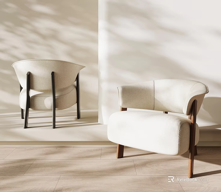 Stylish Cream White Fabric Upholstered Leisure Chair With Solid Wood Legs For Cozy Home Decor 3d model 