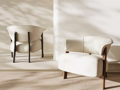 Stylish Cream White Fabric Upholstered Leisure Chair With Solid Wood Legs For Cozy Home Decor 3d model