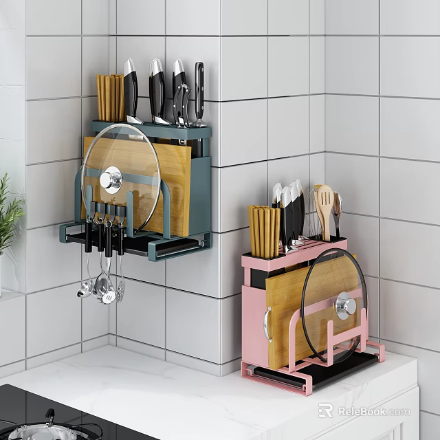 Wall Mounted Bathroom Cabinet Shelf With Green Pink Design And Multi Layer Storage For Accessories 3d model 