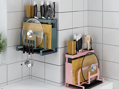 Wall Mounted Bathroom Cabinet Shelf With Green Pink Design And Multi Layer Storage For Accessories 3d model