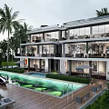 Modern Luxury Beachfront Apartment Building With Pool Terrace And Palm Trees