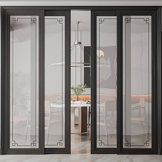 New Chinese-style sliding door 3d model