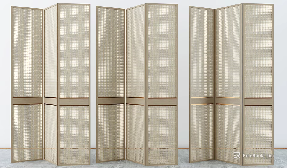 Modern Woven Room Divider Screen With Metal Frame And Grid Pattern 3d model