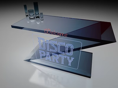 Modern Glass Bar With Disco Party Welcome Sign And Drinking Glasses 3d model