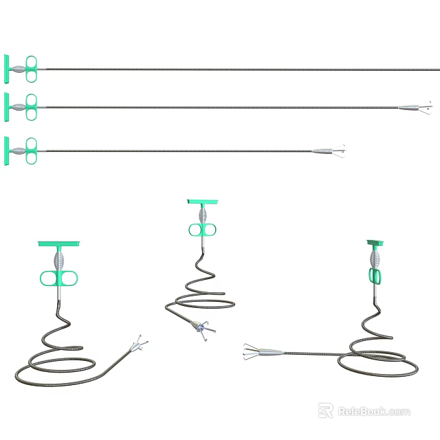 Practical Hardware Tools with Green Handles and Long Coiled Rod Designs 3d model
