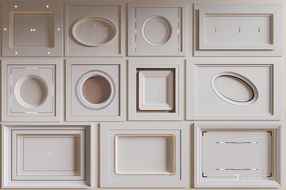 Modern Ceiling Design With Various Geometric Shapes And Decorative Panels 3d model 