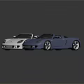 Two Silver And Blue Convertible Sports Cars With Sleek Design And Glossy Finish