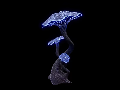 Glowing Blue Flower Shaped Plants Against Black Background With Intricate Details 3d model
