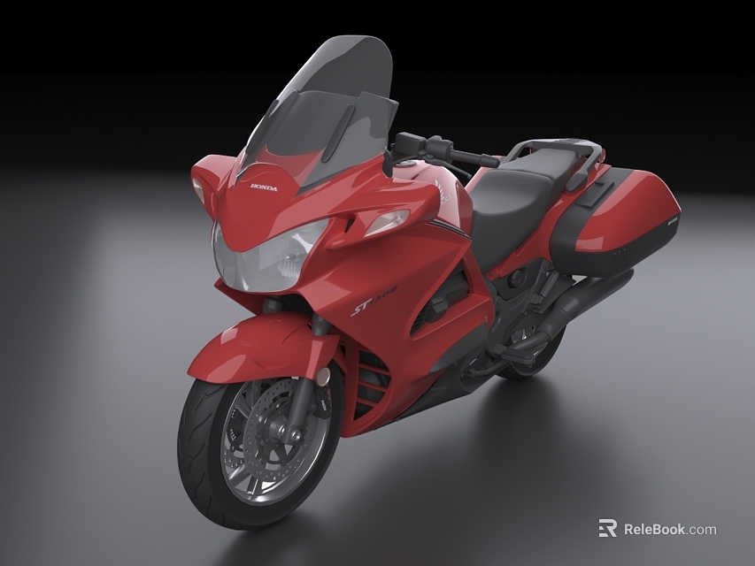 Red Sport Touring Motorcycle With Modern Sleek Design Black Seat And Windshield 3d model 