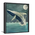 Animal Paintings Featuring Two Whales With Moon And Ocean Waves 3d model