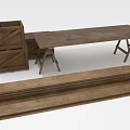 Rustic Wooden Furniture Collection With Stacked Crates Long Table And Planks