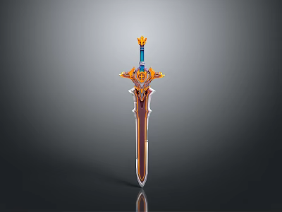 Ornate Mythical Sword With Gold And Blue Accents Decorative Hilt And Detailed Blade 3d model