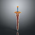 Ornate Mythical Sword With Gold And Blue Accents Decorative Hilt And Detailed Blade