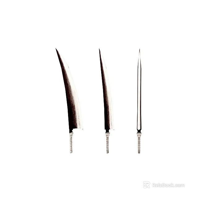 Three Metal Arrows With Feather Decorations Arranged In A Row 3d model 