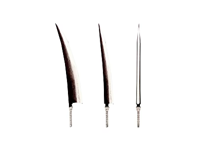 Three Metal Arrows With Feather Decorations Arranged In A Row 3d model