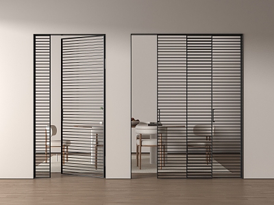 Modern minimalist sliding door wooden door grille sliding door swing door grille partition 3d model