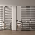 Modern Interior Sliding Doors With Black Metal Frame And Vertical Slats Design