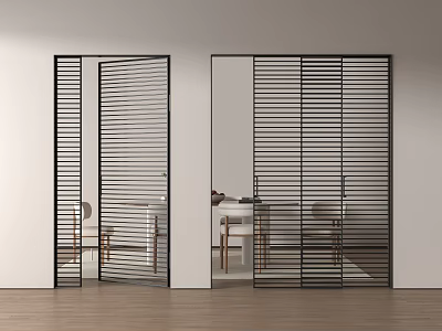 Modern Interior Sliding Doors With Black Metal Frame And Vertical Slats Design 3d model