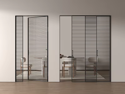 Modern minimalist sliding door wooden door grille sliding door swing door grille partition 3d model