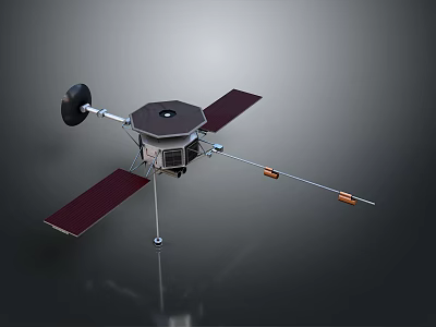 Space Satellite Model With Solar Panels Antenna And Metallic Body Structure Design 3d model