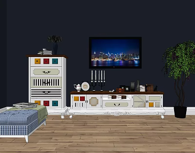 Jane European TV Cabinet Board Wood Painted TV Cabinet Side Cabinet Combination Series 3d model