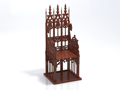 Ornate Dark Brown Wooden Gothic Style Accent Chair with Intricate Carvings and Lattice Design 3d model
