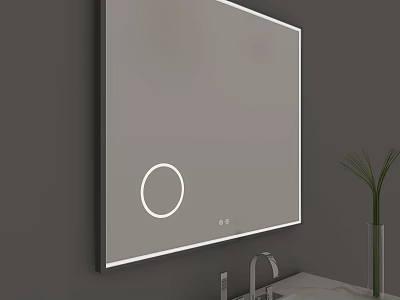 Illuminated Bathroom Mirror With LED Lights Near Sink And Plant 3d model