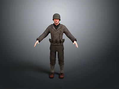 Man in Military Uniform With Helmet Standing Against Gray Background 3d model