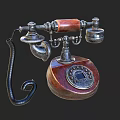 Vintage Telephone With Wooden Base Metal Parts Rotary Dial And Retro Design