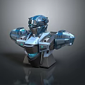 Robotic Bust 3D Model With Metallic Blue Gray Armor And Helmet Design 3d model