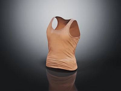 Beige Sleeveless Fitted Top with Simple Design and Soft Cotton Fabric 3d model